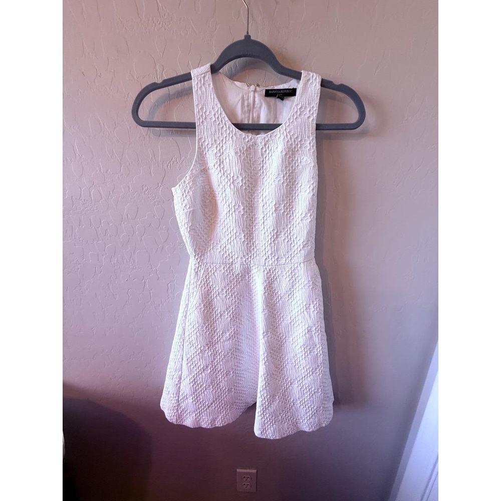 Banana Republic Dress Womens Small Petite White Sleeveless Textured Chic Summer